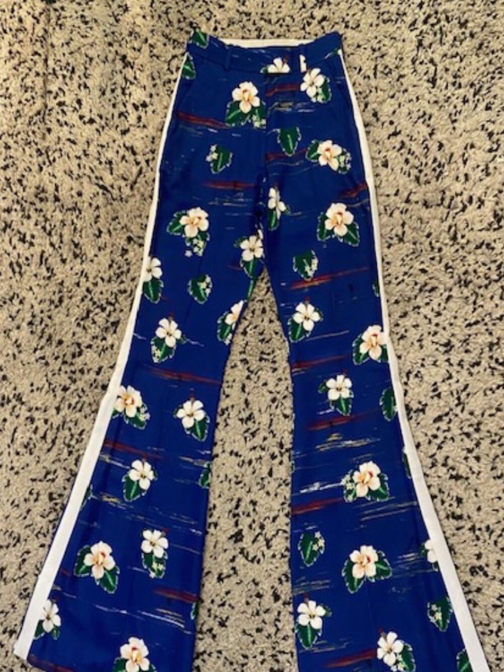Racil High Waisted Flare Leg Blue Floral Pants 36 (US 4) Dressy Sateen Long